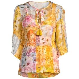 Johnny Was Becky Floral Chiffon Peasant Top
